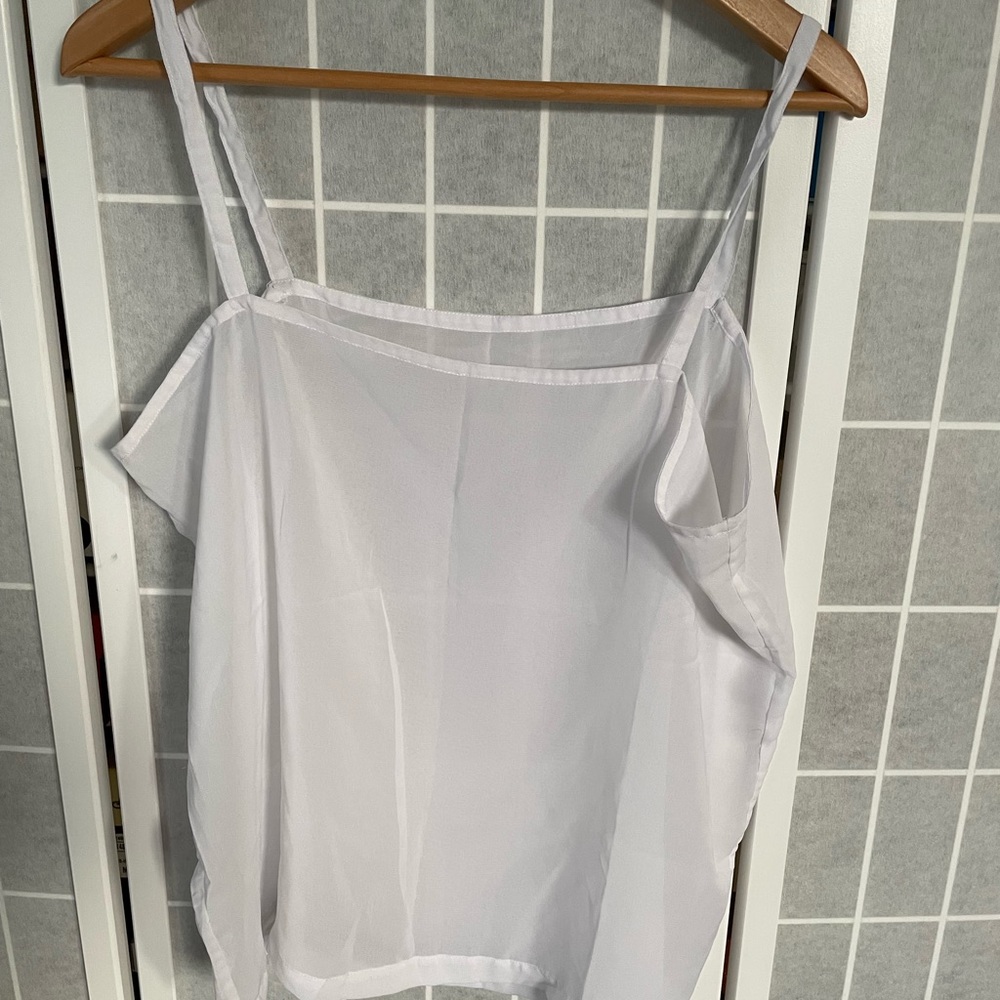 Yosi White Sheer Spaghetti Strap Top, Size Small.